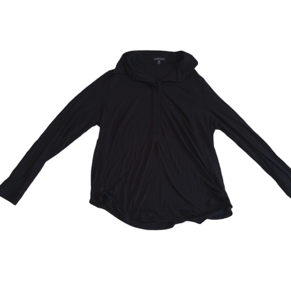 Women XS Universal Standard Elbe Black Button Henley Blouse Top Long Slv Shirt - Picture 3 of 6